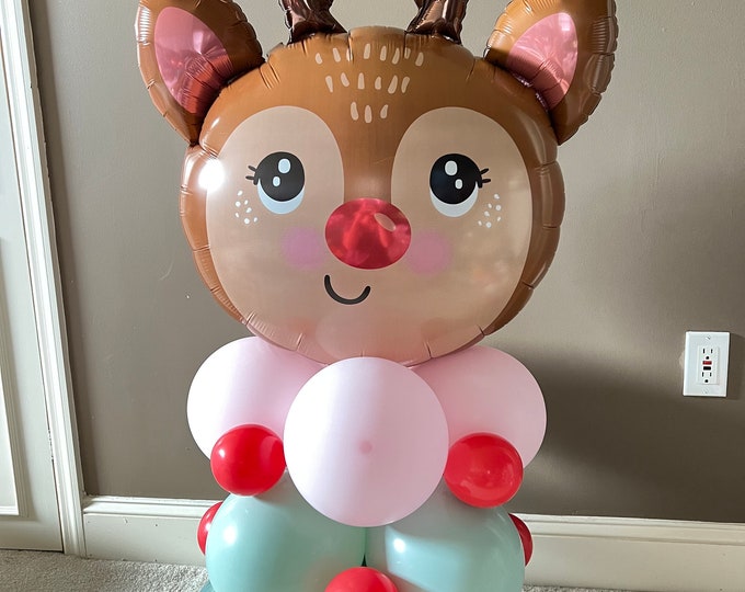Reindeer Balloon Tower Kit | Little Deer Birthday Decor | Country Christmas Party Balloon Display | Oh What Fun | Merry Birthday