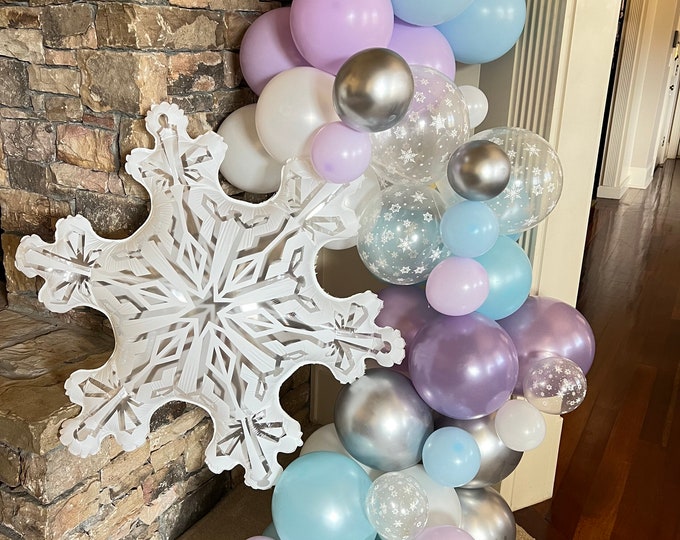 Snowflake Balloon Garland | Baby it’s Cold Outside Bridal Shower Decor | Purple Winter ONEderland Balloon Garland