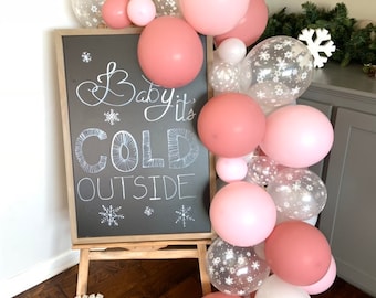 Pink and White Snowflake Balloon Garland | Baby it’s Cold Outside Bridal Shower Decor | Gender Reveal Balloon Garland