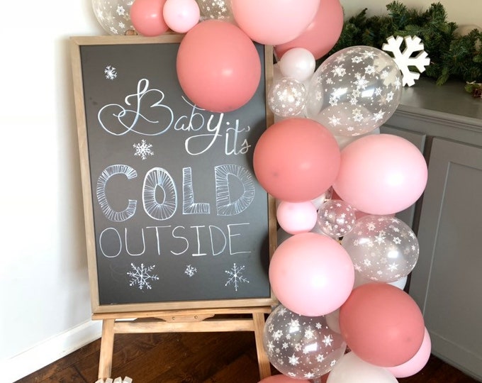 Pink and White Snowflake Balloon Garland | Baby it’s Cold Outside Bridal Shower Decor | Gender Reveal Balloon Garland