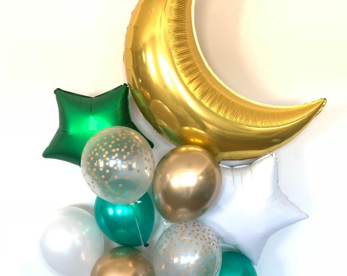 Green Twinkle Little Star Baby Shower | Green Gender Reveal Baby Shower | Green Galaxy Birthday Balloons | Green and Gold Balloons