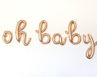 Oh Baby Balloons | Gold Baby Shower Decor | Gold Oh Baby Sign | Gold Oh Baby Script Balloons | Script Balloon Letters