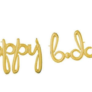 Happy Birthday Balloon Banner | Gold Happy Birthday Banner | Gold Birthday Balloons | Gold Script Balloon Letters | Drive by Birthday