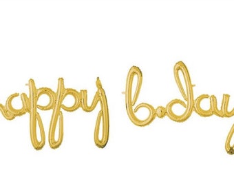 Happy Birthday Balloon Banner | Gold Happy Birthday Banner | Gold Birthday Balloons | Gold Script Balloon Letters | Drive by Birthday