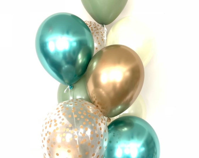 Green and Ivory Balloons | Light Green Wedding Decor | Green and Gold Balloons | Eucalyptus Bridal Shower | Dark Sage Green Bridal Shower