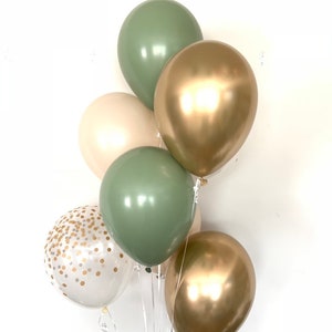 Green and Gold Balloons Light Green Wedding Decor Gold and Green Balloons Eucalyptus Balloons Dark Sage Green Bridal Shower Decor image 3