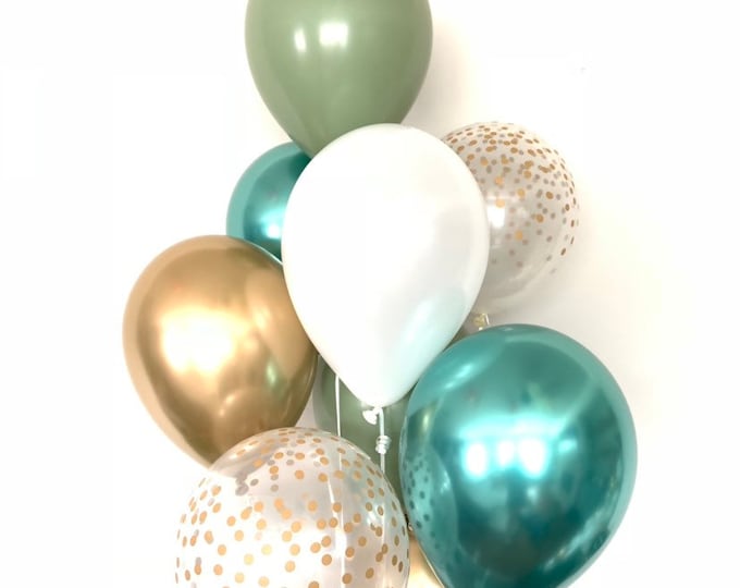 Green and White Balloons | Light Green Wedding Decor | Green and Gold Balloons | Eucalyptus Bridal Shower | Dark Sage Green Bridal Shower