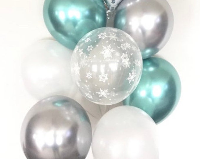 Chrome Green Snowflake Balloons | Snow Much Fun | Winter Baby It's Cold Outside Baby Shower Decor | Winter ONEderland Birthday Balloons