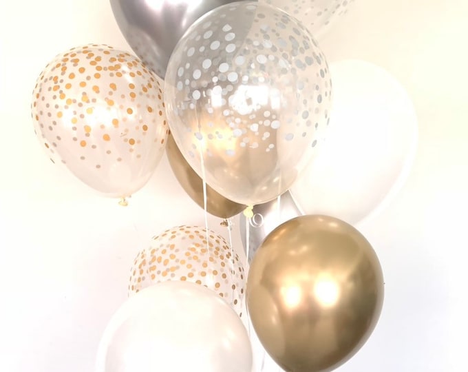 Silver and Gold Balloons | Gold and Silver Balloons | Gold and White Party Decor | New Year's Eve Party | Gold Wedding Decor