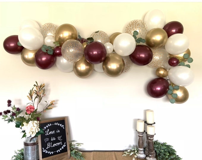 Burgundy Balloon Garland | Maroon Graduation Balloons | Burgundy Bridal Shower Decor | Fall Baby Shower Decor | Burgundy and Gold Balloons