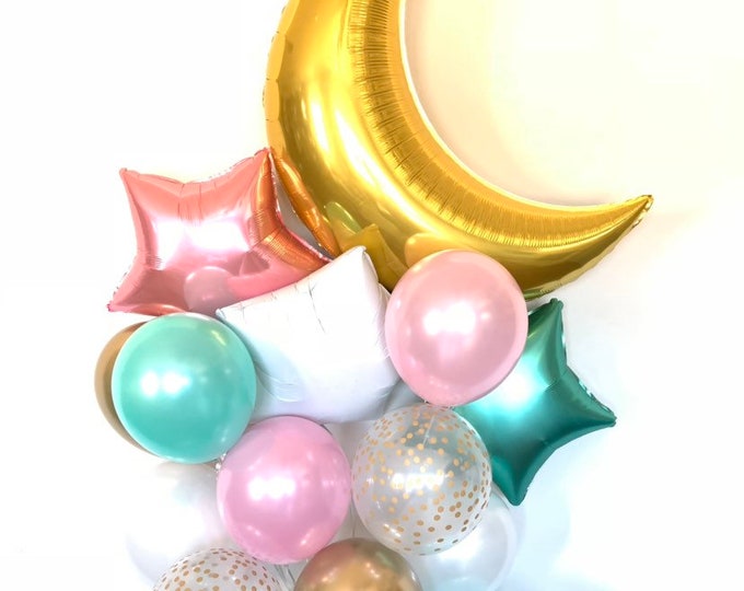 Twinkle Little Star Balloons | Twinkle Little Star Baby Shower Decor | Moon and Star Balloons | Gender Reveal Balloons | Gender Reveal Party