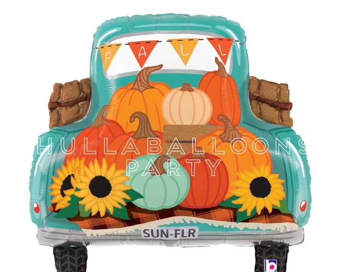 Fall Blue Truck Pumpkin Balloons | Little Pumpkin Mylar Balloons | Little Pumpkin Baby Shower Balloons | Blue Truck Birthday Party Decor