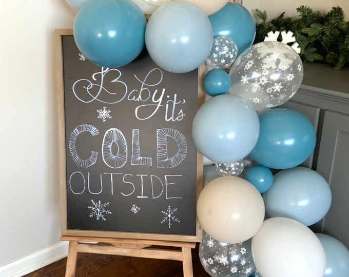 Blue Snowflake Balloon Garland | Baby it’s Cold Outside Bridal Shower Decor | Blue Winter Wonderland Balloon Garland