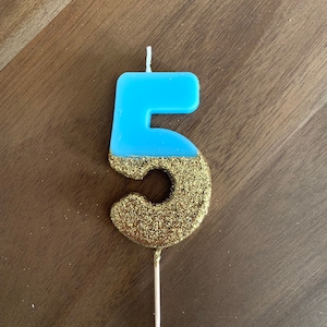 Blue Birthday Candle | Blue Number 5 Candle | Blue Cake Candles | Blue and Gold Glitter Candle | Blue Boy Birthday Party Decor