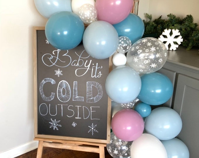 Pink and Blue Snowflake Balloon Garland | Baby it’s Cold Outside Bridal Shower Decor | Gender Reveal Balloon Garland