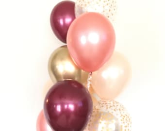 Blush and Burgundy Balloons | Rose Gold Balloon Bouquet | Rose Gold and Burgundy Balloon Bouquet | Blush Balloons | Blush Bridal Shower Deco