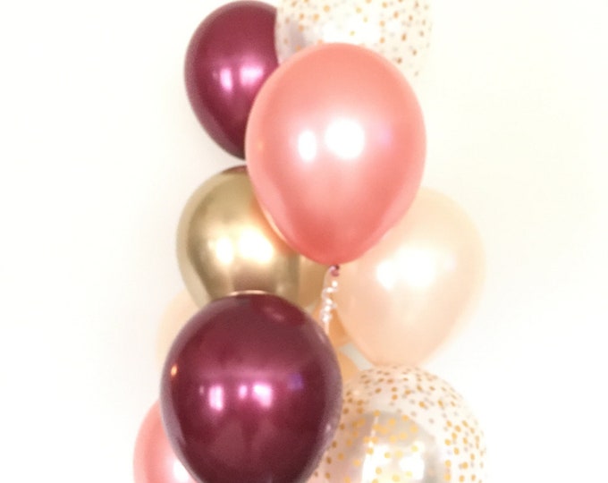 Blush and Burgundy Balloons | Rose Gold Balloon Bouquet | Rose Gold and Burgundy Balloon Bouquet | Blush Balloons | Blush Bridal Shower Deco