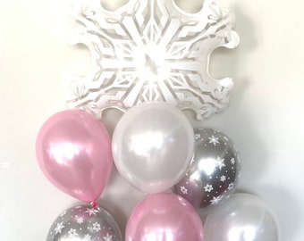 Pink Snowflake Balloon Bouquet | Winter Baby Shower Decor