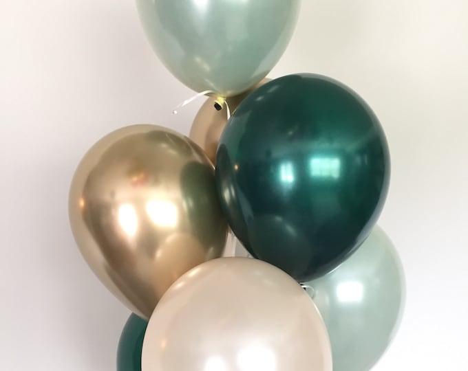 Light Green Balloons | Sage Green Wedding Decor | Green and Gold Balloons | Chrome Gold Balloons | Sage Green Bridal Shower Decor