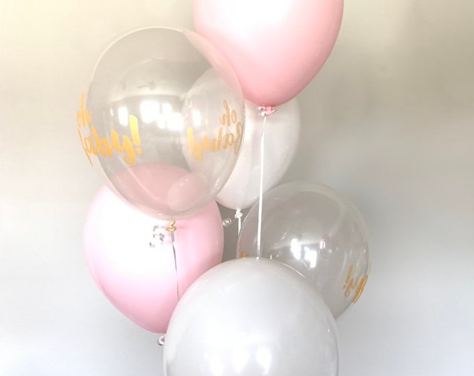 Oh Baby Balloons | White and Blush Balloons | Gender Reveal Balloons | Gender Reveal Baby Shower Balloons | Matte Pink Baby Shower Decor