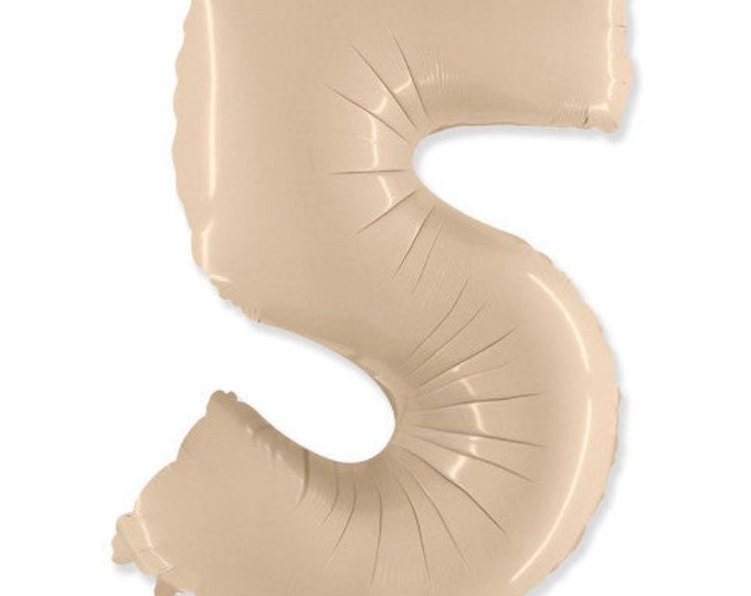 Satin Cream Number 5 Balloon | Beige Fifth Birthday Balloons | Mylar Number Balloons | Large Foil Balloons | Cream Number Five Balloon