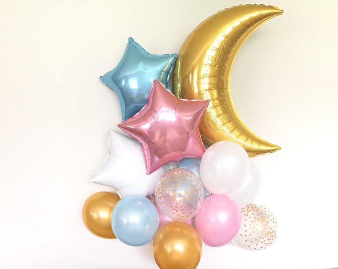 Twinkle Little Star Balloons | Twinkle Little Star Baby Shower Decor | Moon and Star Balloons | Gender Reveal Balloons | Gender Reveal Party