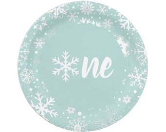 Dusty Blue Winter First Birthday Plates Lunch | Blue Snowflake First Birthday | Baby It’s Cold Outside Plates | Winter ONEderland Birthday