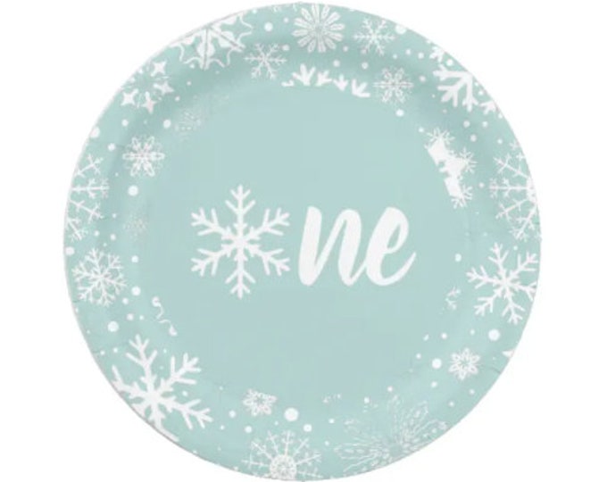 Dusty Blue Winter First Birthday Plates Lunch | Blue Snowflake First Birthday | Baby It’s Cold Outside Plates | Winter ONEderland Birthday