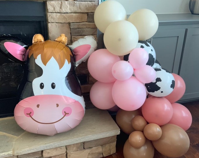 Pink Barnyard Balloon Garland | Farm Balloons | Oink Moo Cockadoodle Doo Birthday Party | Giddy Up CowGirl Cowboy Farm Animal Balloons