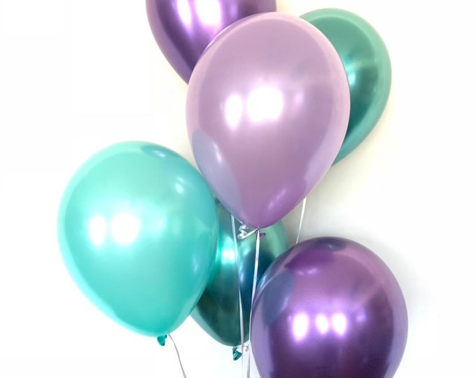 Mermaid Balloons | Purple and Mint Balloon Bouquet | Let’s Be Mermaid Balloons | Last Splash Bachelorette | Mermaid Birthday Party