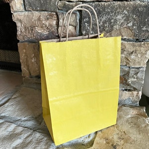 Sacchetti regalo senape medi / 8" x 4,75" x 10" Sacchetti gialli / Sacchetti per la spesa a strisce gialle Kraft Shadow / Sacchetti per bomboniere per addio al nubilato Boho
