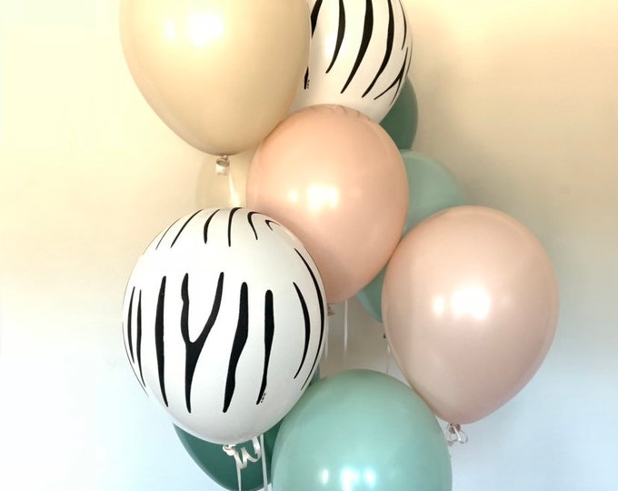 Animal Print Blush and Mint Balloons | Blush Wedding Decor | Muted Balloons | Tropical Bridal Shower | Natural Bridal Shower Decor