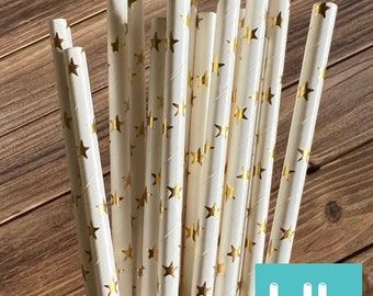 Gold Star Paper Straws | Baby Shower Party Decor (24-Count)