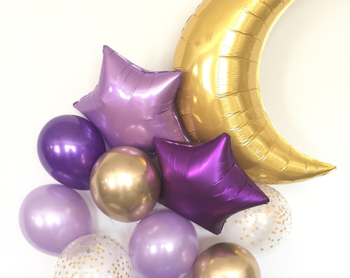 Twinkle Little Star Balloons | Lavender Moon and Star Balloons |  Purple Galaxy Birthday Balloons | Purple Galaxy Party Decor
