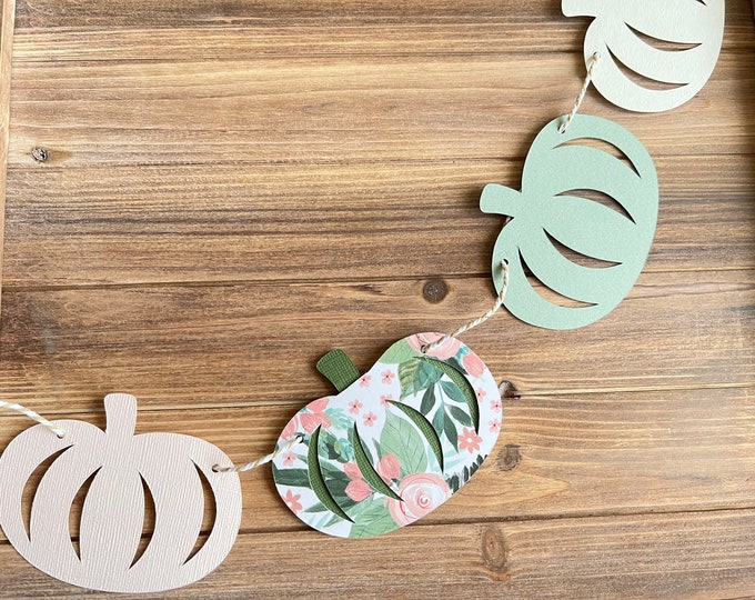 Sage and Blush Pumpkin Banner | Sage and Blush Little Pumpkins | Blush Little Pumpkin Baby Shower Decor | Sage Pumpkin Paper Banner