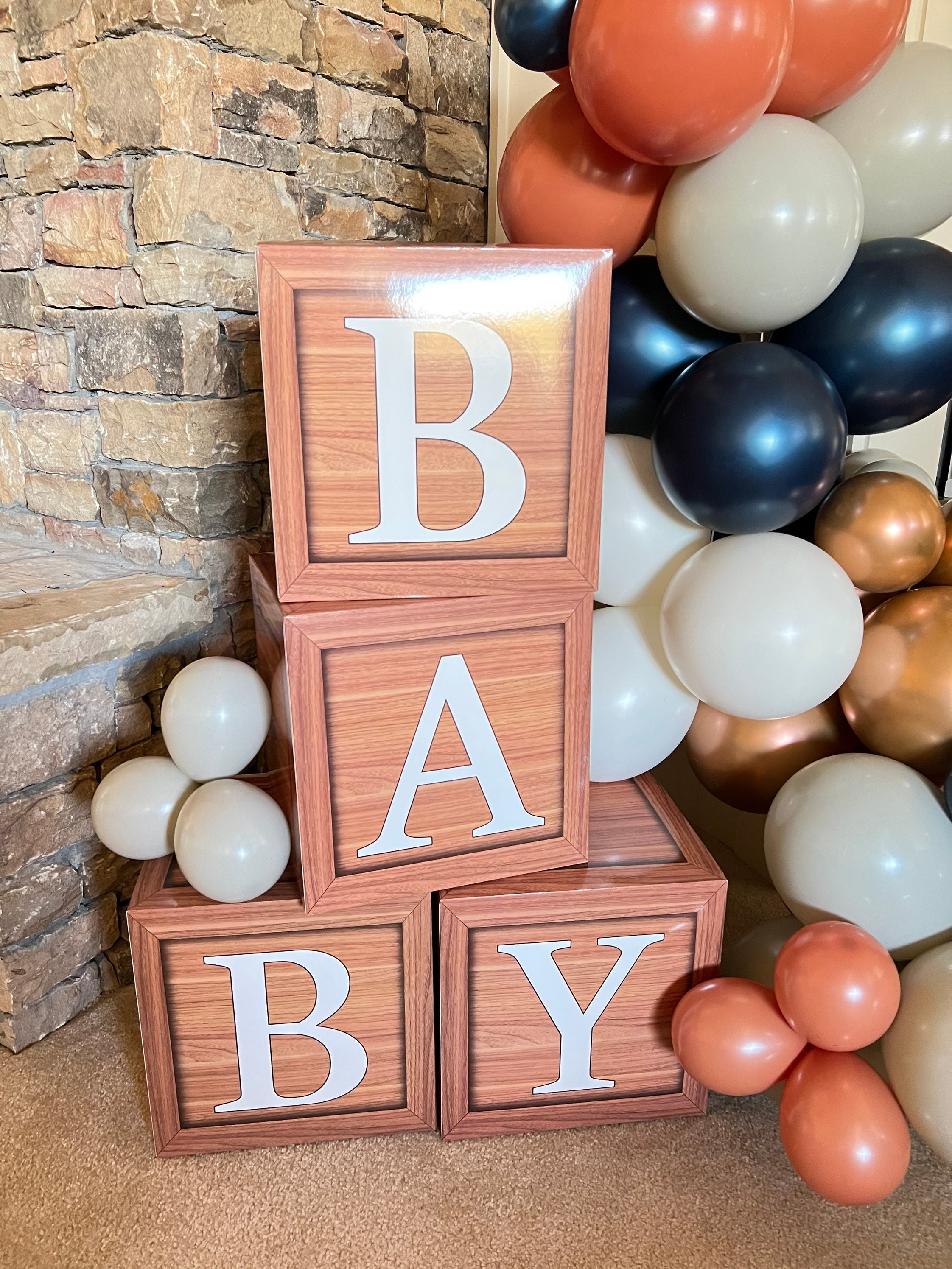 Wood Grain Baby Block Boxes, Baby Shower Blocks