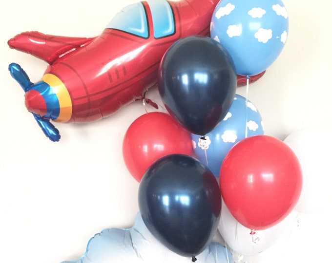 Airplane Balloons | Vintage Airplane Birthday Party | Travel Party Decor | Airplane First Birthday Balloons | Red and Navy Balloons