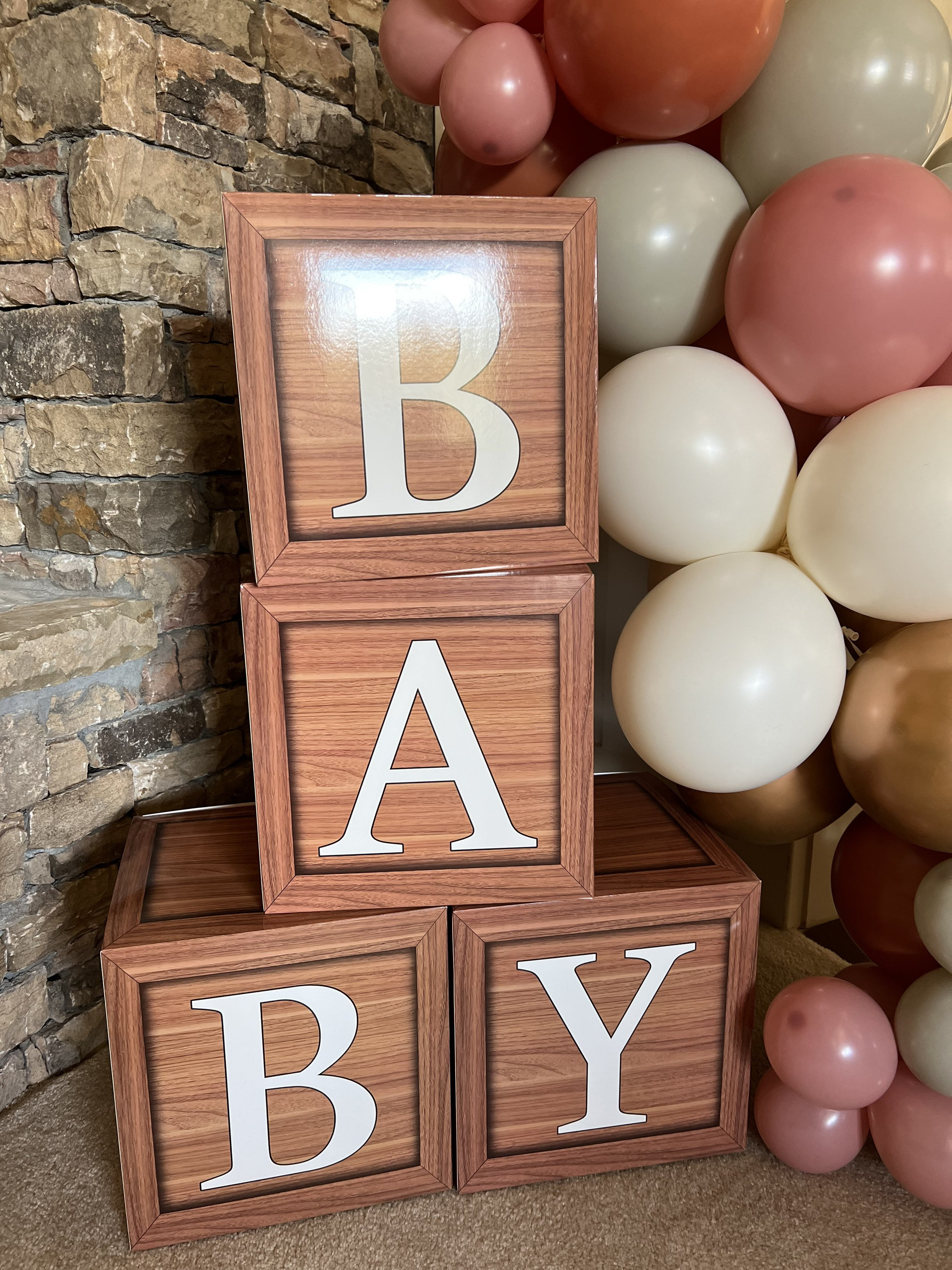 Wood Grain Baby Block Boxes Baby Shower Blocks Woodland Baby