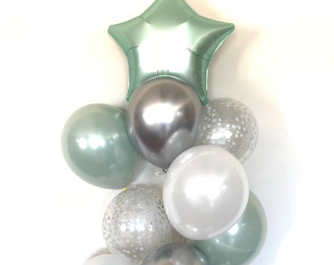 Twinkle Little Star Balloons | Twinkle Little Star Baby Shower Decor | Sage Green Balloons | Silver Sage Balloons | Light Green Baby