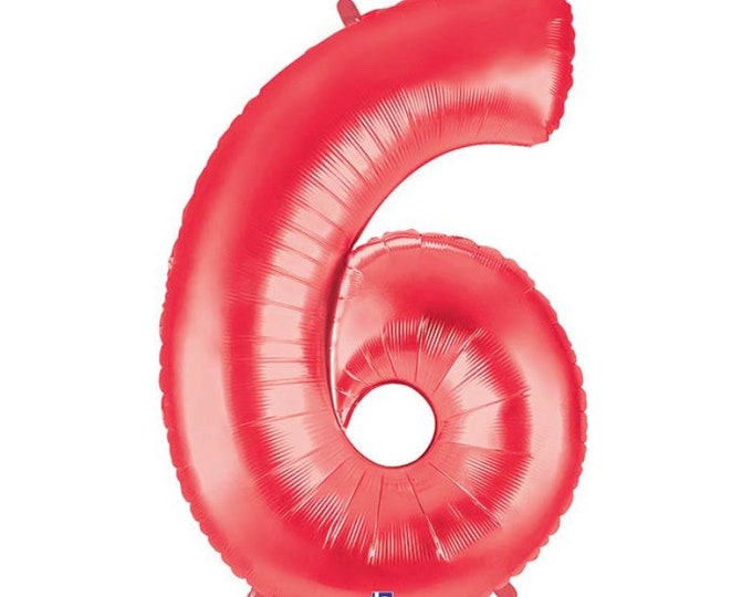 Red Number 6 Balloon | Sixth Birthday Balloons | Mylar Number Balloons | Large Foil Balloons | Milestone Birthday Balloons 60th Birthday