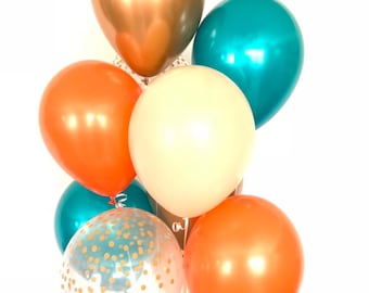 Teal and Orange Balloons | Fall Bridal Shower Decor | Teal and Copper Balloons | NEW Chrome Copper Balloons | Little Pumpkin First Birthday