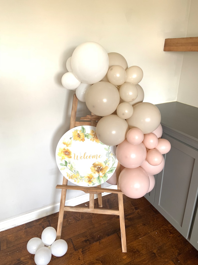 White and Blush Balloon Garland Boho Birthday Party Here Comes The Sun Baby Shower Boho first Birthday image 2