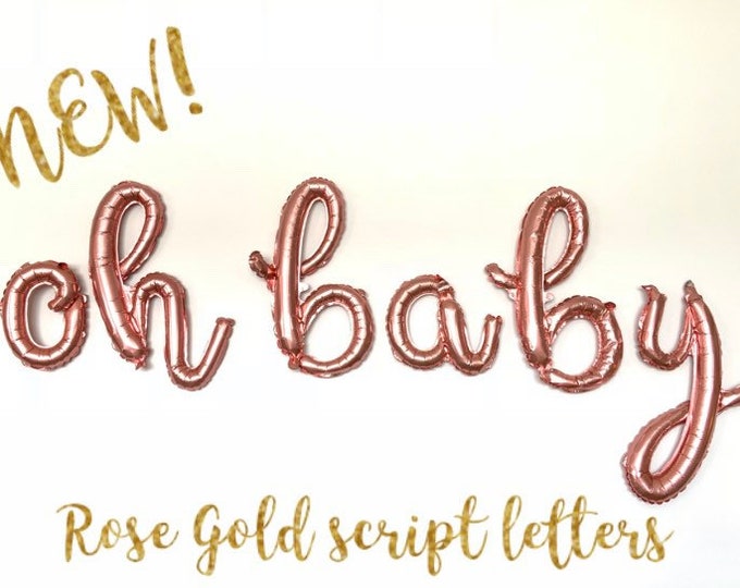 Oh Baby Balloons | Rose Gold Baby Shower Decor | Rose Gold Oh Baby Sign | Rose Gold Oh Baby Script Balloons | Rose Gold Script Balloons