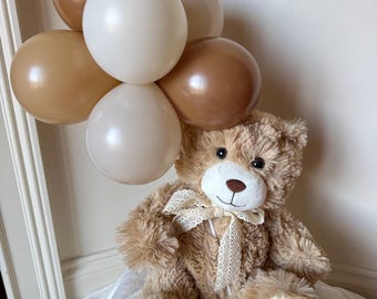 Cream Teddy Bear Balloon Bunch | Bear & Bow Optional | Teddy Bear Bouquet | Beary 1st Birthday | Gender Neutral Teddy Bear Baby Shower