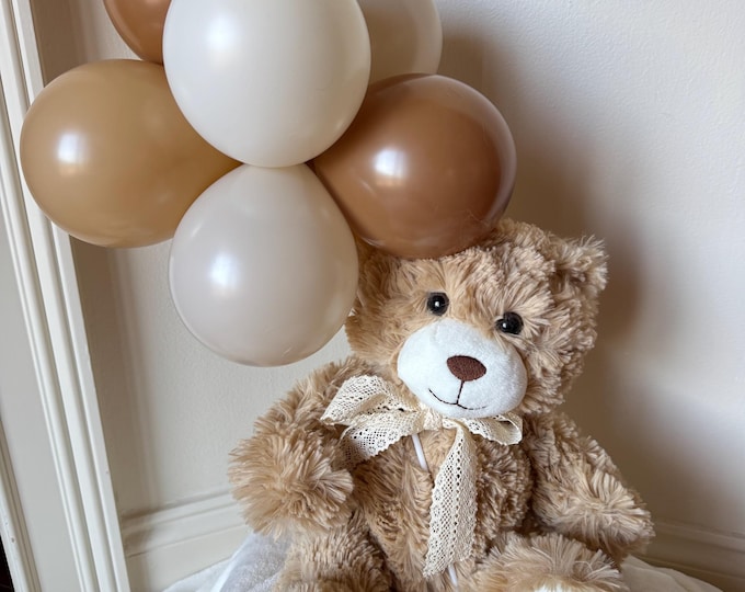 Cream Teddy Bear Balloon Bunch | Bear & Bow Optional | Teddy Bear Bouquet | Beary 1st Birthday | Gender Neutral Teddy Bear Baby Shower