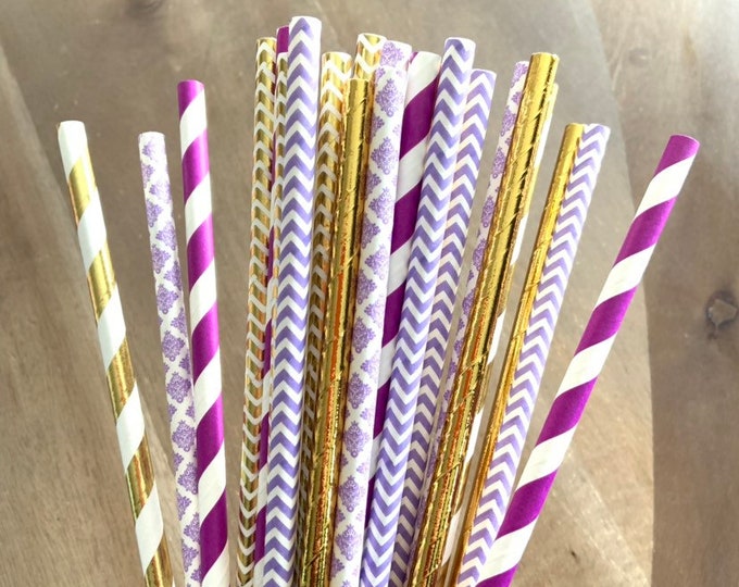 Lavender and Gold Straws | Purple and Gold Party Decor | Gold and Lavender Straws | Lavender Bridal Shower Decor | Lavender Baby Shower Dec
