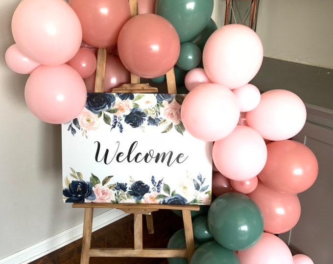 Rosewood and Willow Balloon Garland | Blush Bridal Shower Decor | Green Baby Shower | Welcome Sign Garland