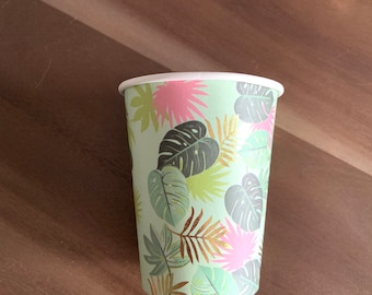 Tropical Party Cups | Tropical Party Decor | Green and Gold Cups | Tropical Bridal Shower Decor | Baby Shower Decor | Monstera Leaf Cups
