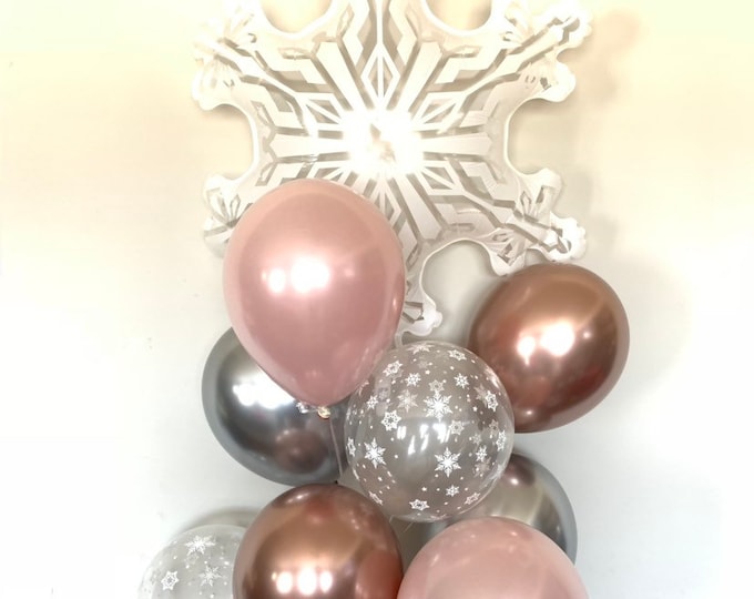 Pink Blush Balloons | Blush Snowflake Balloons | Silver and Blush Balloons | Winter Blush Bridal Shower Decor | Blush Winter Wonderland