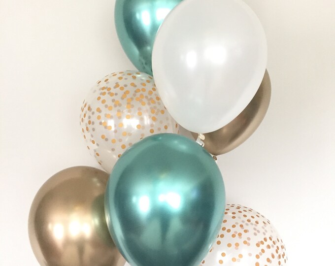 Mint and Gold Balloon Bouquet | Gold and Mint Balloons | Mint, White and Gold Balloons | Gold Bridal Shower Decor | Mint Gold Wedding Decor